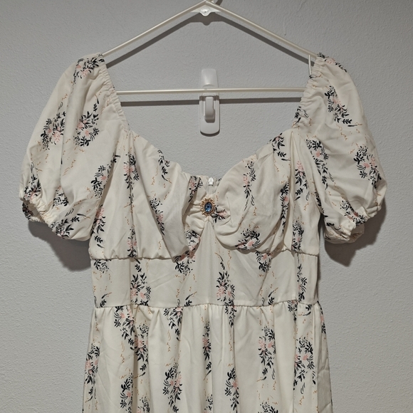 Milkmaid Peasant Fairy Maxi Dress Jewel Broach Size Large Ruffle - Picture 7 of 10